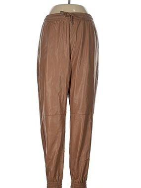 Zara Faux Leather Jogger Pants Brown Elastic Waist Women’s Size M